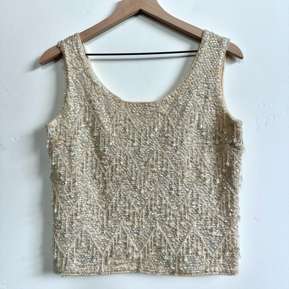 Vintage Elegant Cream Beaded Women's Top
